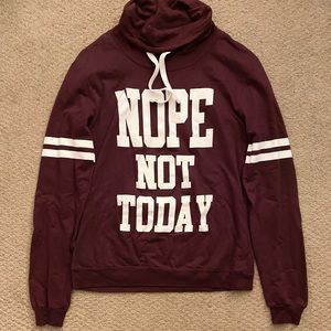 On Fire Women's "Nope Not Today" Graphic Turtleneck Burgundy Sweater